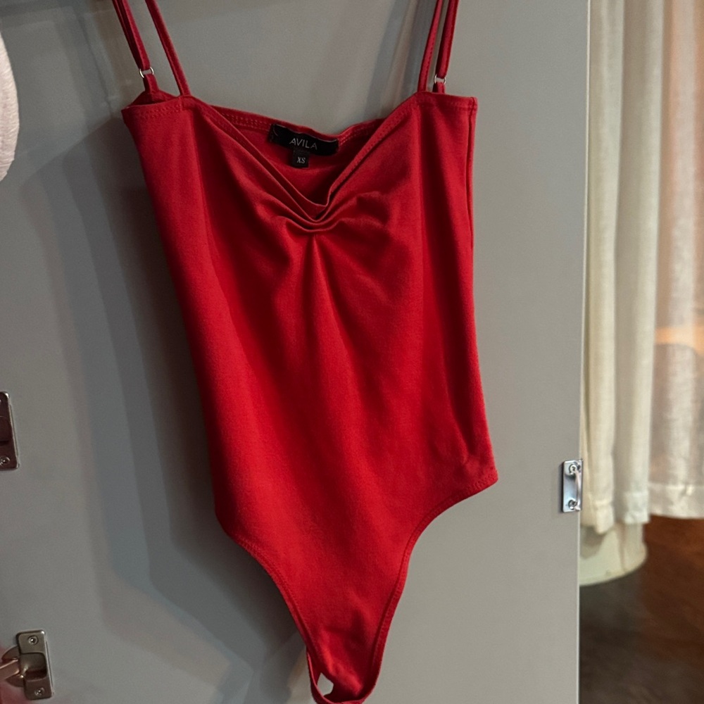 Red Draped Neck Bodysuit